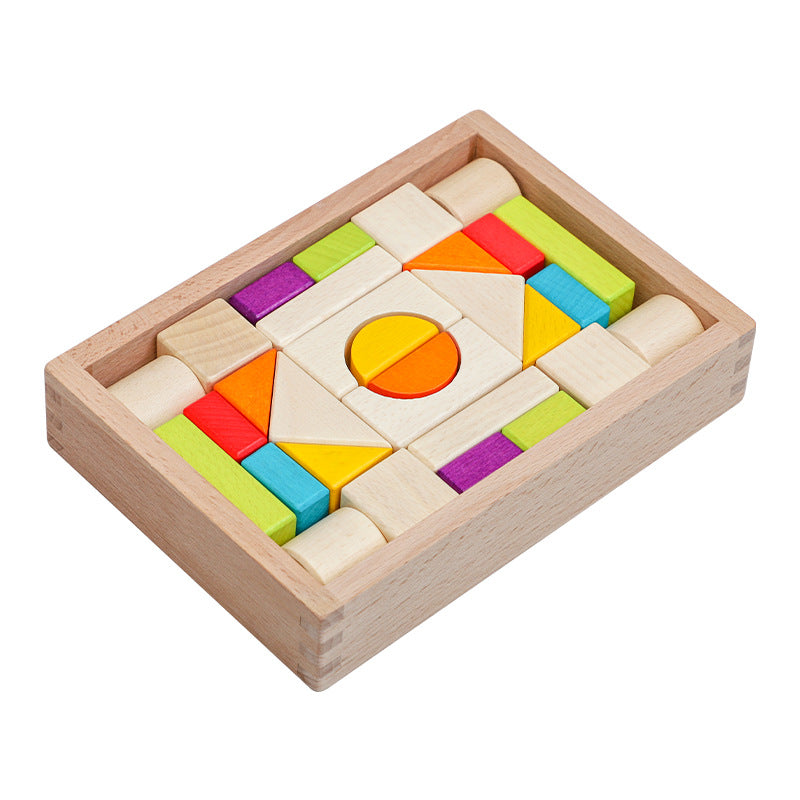 Wooden box color building blocks