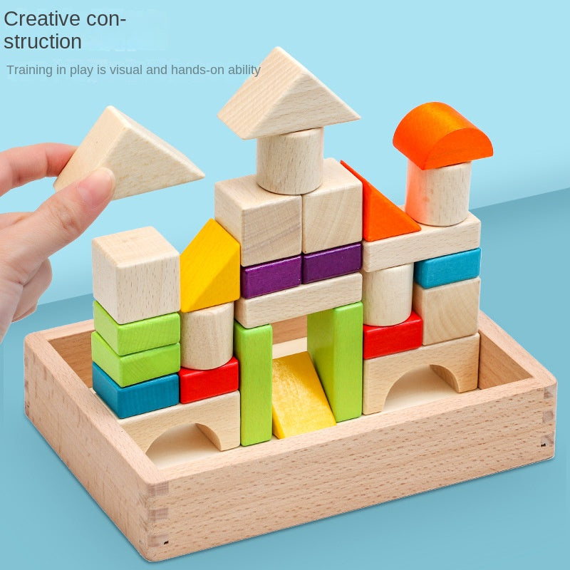 Wooden box color building blocks