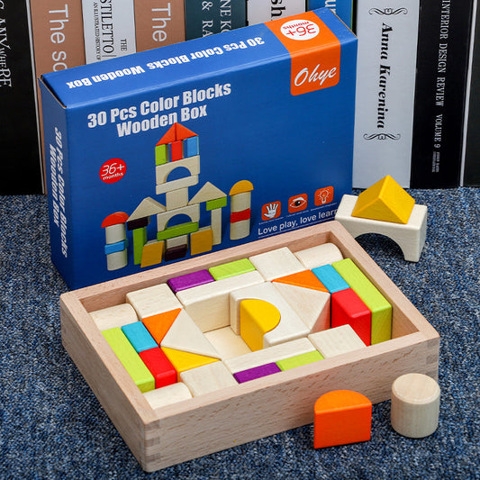 Wooden box color building blocks